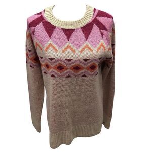 Savanna Jane Nordic Fair Isle Sweater Pastel Colorful Crew Neck Geometric Size S